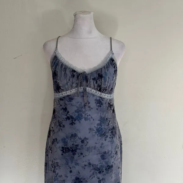 Urban‎ Outfitters Floral Mesh Handkerchief Hem Midi Dress Blue Y2K Large - Image 10