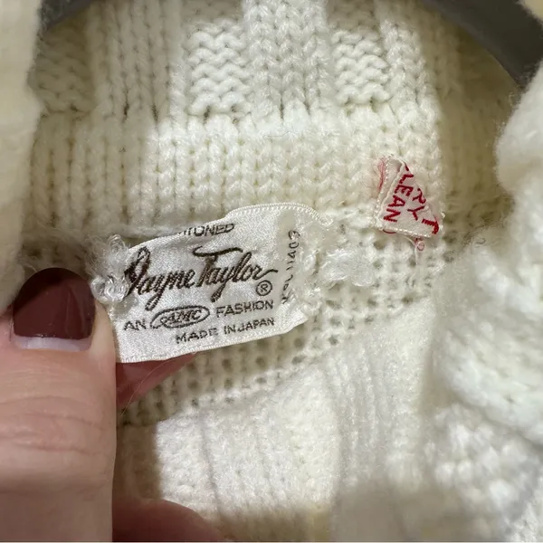 American Vintage Vtg 70's Crewel Embroidered Knit Sweater Dayne Taylor White Turtleneck,‎ Small - Image 4