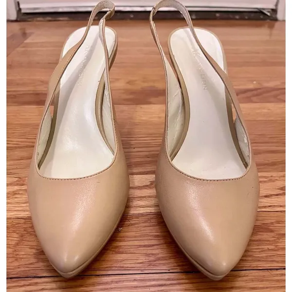Anne Klein AKNARA Beige Leather Pointed Toe Slingback Kitten Heels Size 8.5M - Image 3