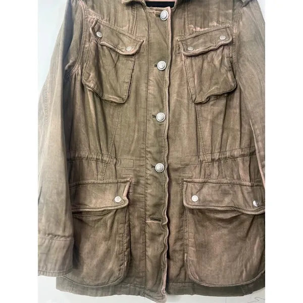 Free People Washed Olive Distressed Surplus Utility Jacket Pink Faded Small - Image 7