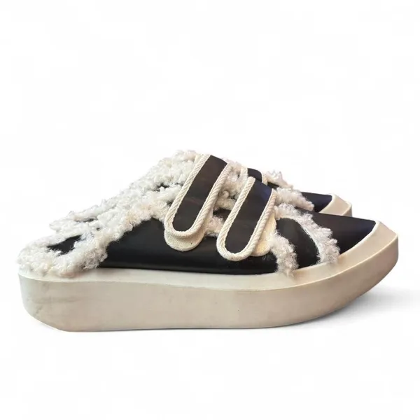 Charles & Keith Sherpa Trim Platform Mule Sneakers Black EU 39 US 8 Slip On - Image 4