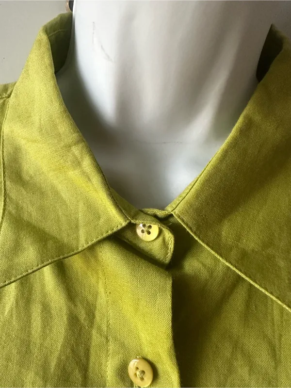 Crossroads Chartreuse Linen Blend Tunic Button Up Shirt Size 10 Green - Image 6