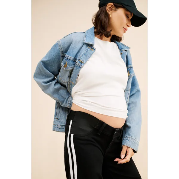 WARP + WEFT Maternity Black Striped Wide Leg Jeans Size 6 / 28 - Image 2