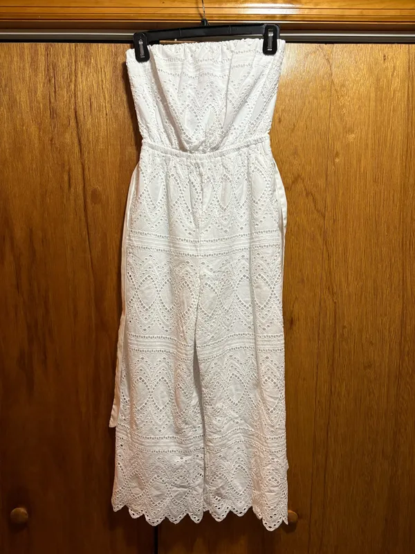 Express White Strapless Jumpsuit Eyelet Design Wide Crop Leg - Image 4