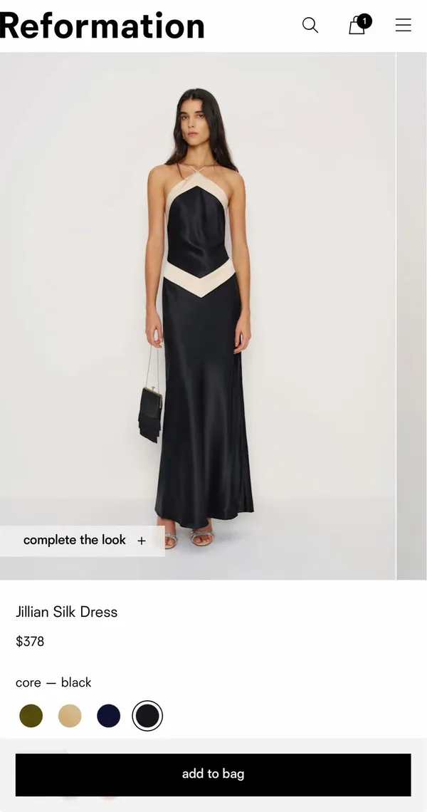 NWT Reformation Jillian Silk dress-black/champagne - Image 3
