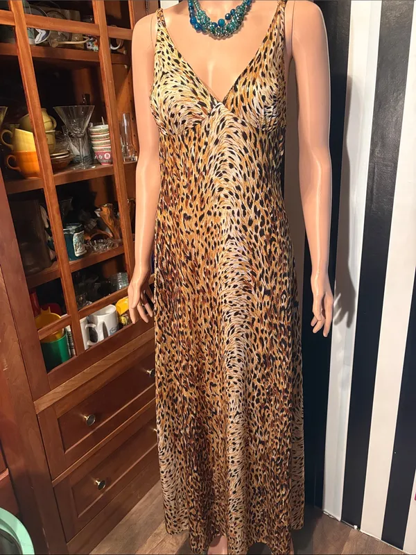 70s Vintage Leopard Print Slip Maxi Dress Sexy Nightgown Dress Size Small 2/4 - Image 10