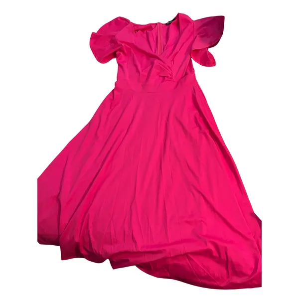 PrettyGarden Womens Hot Pink Ruffle‎ Sleeve V-Neck Maxi Dress Size L NWT - Image 3