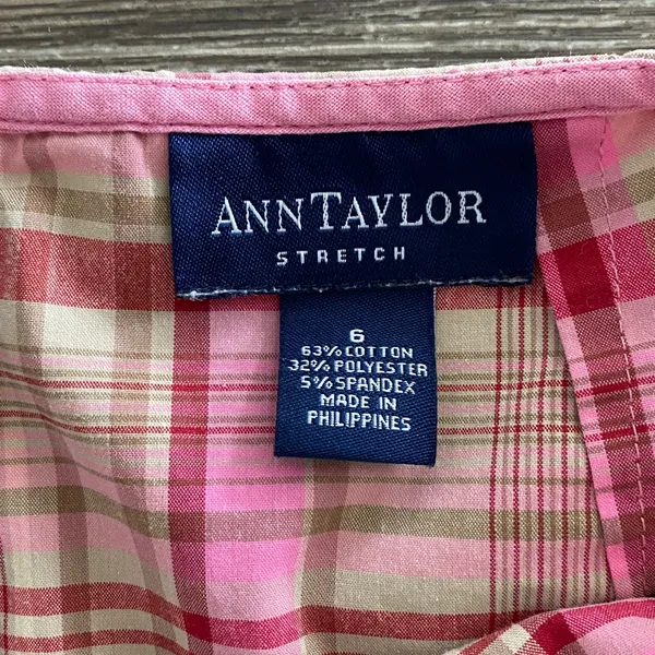Y2k vintage Ann Taylor plaid checkered mini skirt pink beige tan small - Image 5
