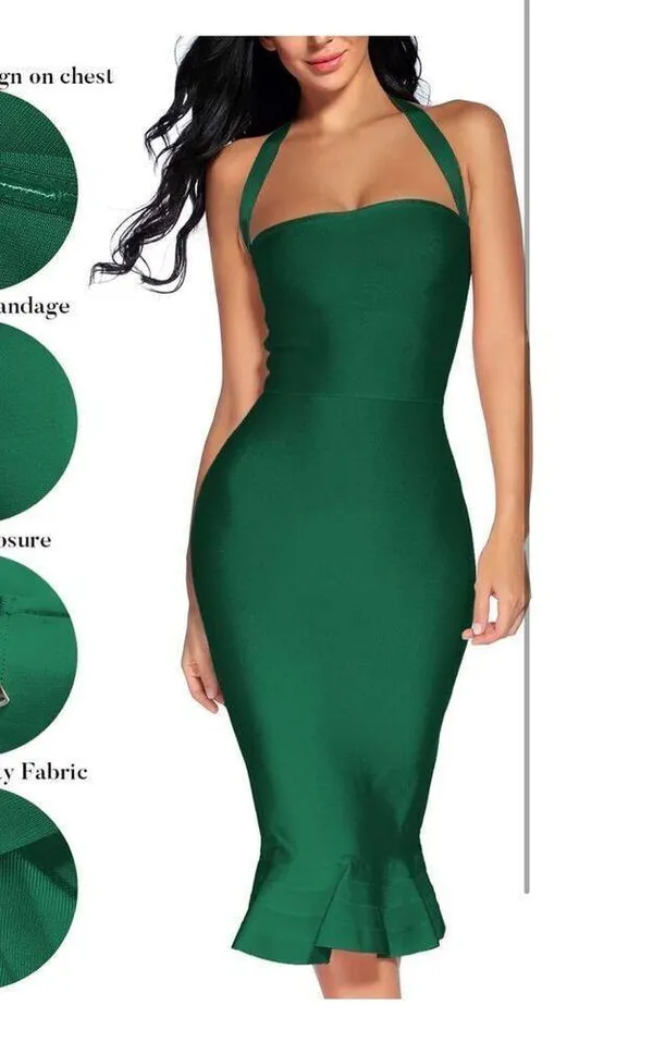 New Halter Fishtail Bandage Bodycon Dress Party M - Image 3