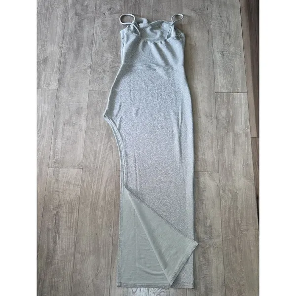 Y2K Silver Sparkle Cowl Neck Maxi Dress - Image 4