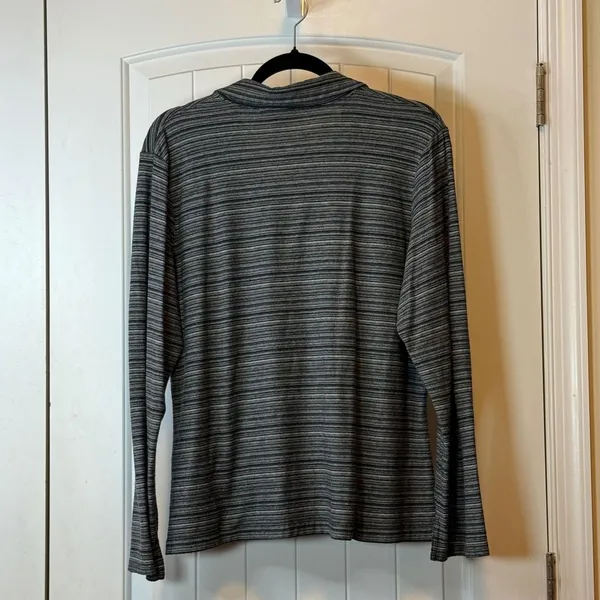 Woolrich Womens XL Grey Striped Long Sleeve‎ Polo Shirt Collared Heritage Style - Image 4