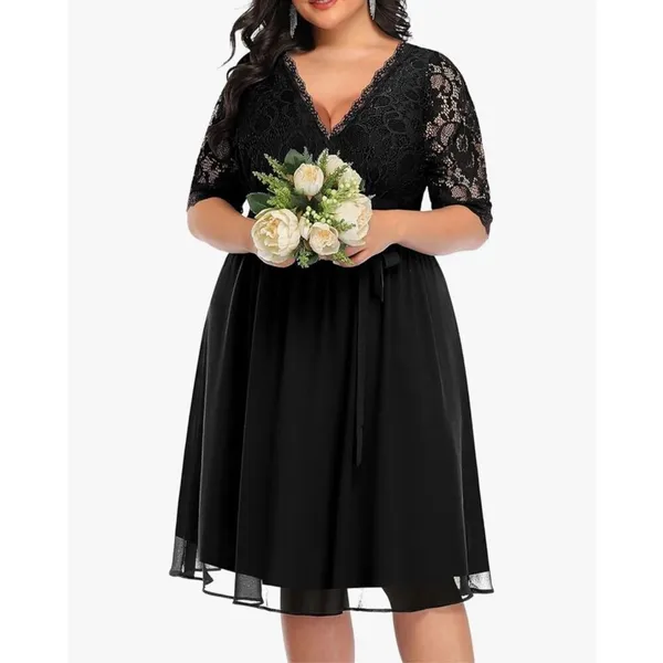 NEW Lace Chiffon Wedding Formal Cocktail Midi Dress 20W - Image 5