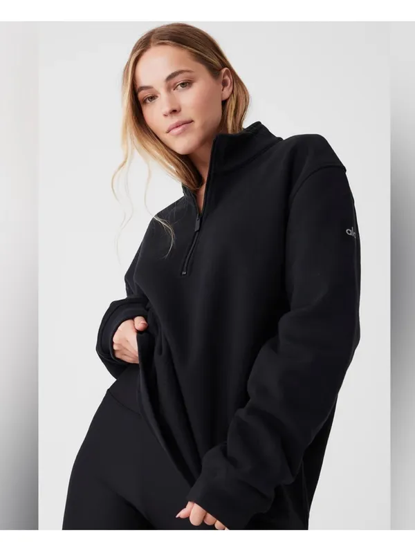 Alo Yoga Renown Heavyweight 1/4 Zip Sweatshirt Black Unisex Medium Pullover M⁠ - Image 3