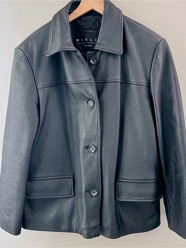 90s Vintage Women’s Black Leather Coat Medium Winlit New York - Image 4