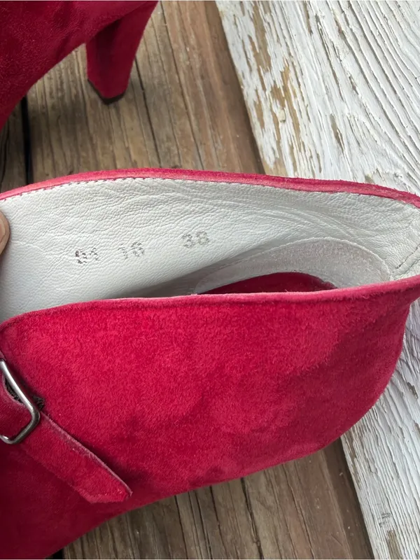 Eric Michael Red Suede Mary Jane Heels EU 38 Block Heel Leather Shoes - Image 5
