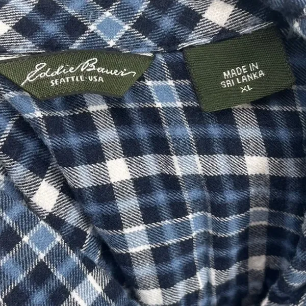Eddie Bauer Blue White Plaid Flannel Button Down Shirt Womens XL Long Sleeve - Image 4