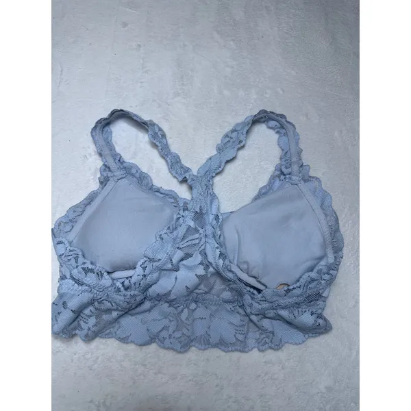 Aerie Women Light Blue Floral Lace Bralette Racerback Medium Scalloped Trim - Image 7