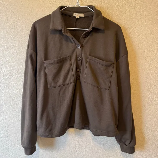 Shop Stevie Brown Fleece Shacket Pullover Top Size Small - Image 2
