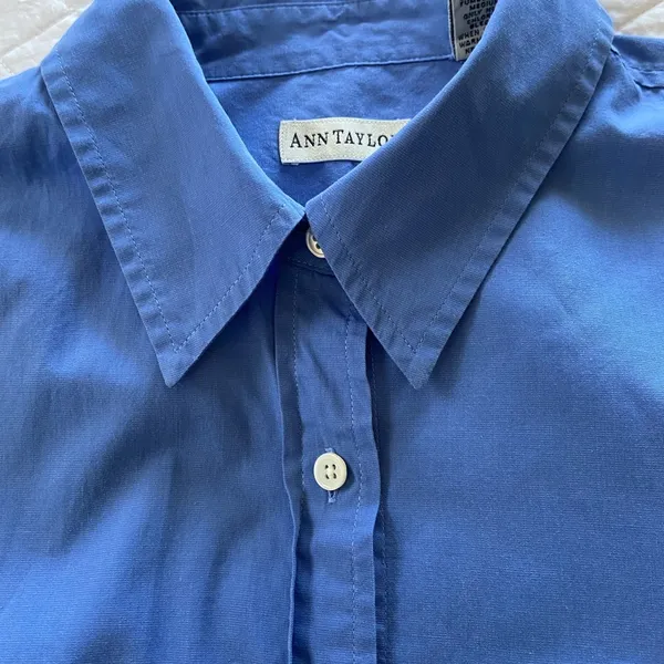 Vintage Ann Taylor Blue Button Down Shirt Size L Classic Chic Quiet Luxury - Image 6