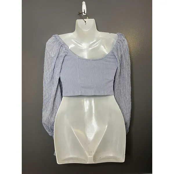 Urban Outfitters Blouse Womens Medium Purple Scoop Neck Sheer Sleeve Cropped Top - Image 7
