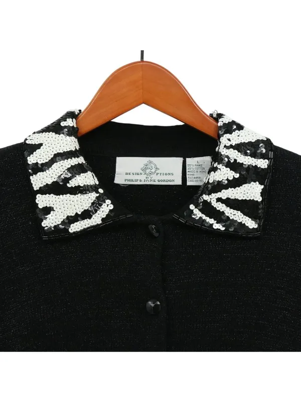Design Options by Philip & Jane Gordon Black Zebra Sequin Cardigan Sweater L - Image 2