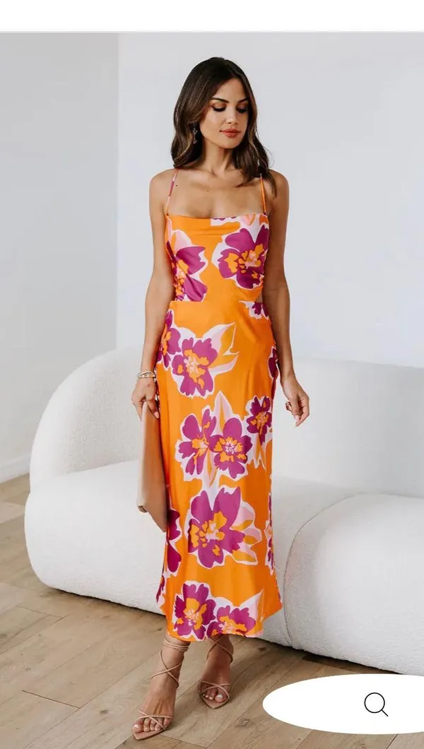 VICI Satin Orange Floral Cut-out Dress - Island Dates - Image 2