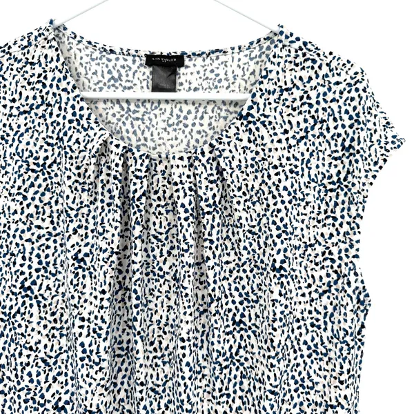 Ann Taylor Size Large Short Sleeve Blouse Top Shirt Blue Black and White - Image 3