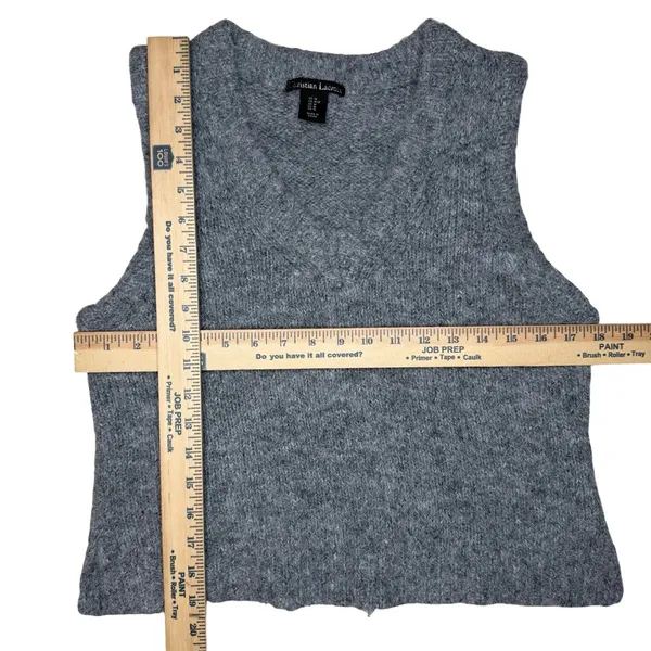 Christian Lacroix Sweater Vest Medium Fuzzy Wool Blend Gray Layering‎ Crop Boxy - Image 8