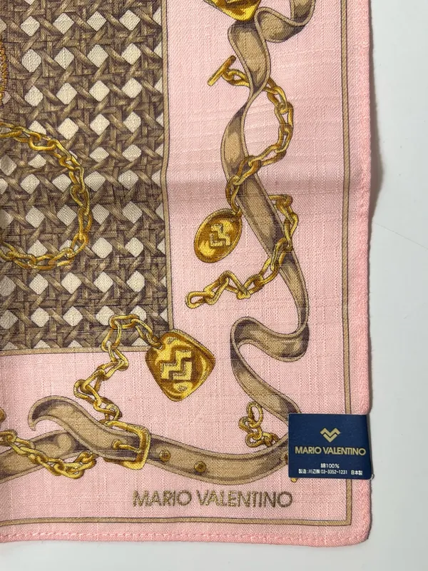 Mario Valentino Chain Belt Vintage Pink Cotton Scarf Bandana Handkerchief - Image 4