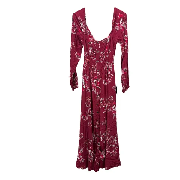 NWT‎ Lulus Total Perfection Burgundy Floral Print Tie-Back Midi Dress SMALL - Image 5