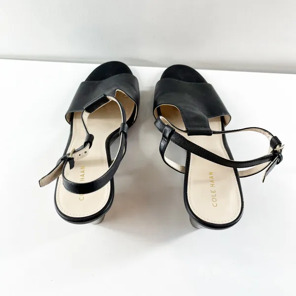 Cole Haan Maddie Open Toe Wedge Leather Shoes Sandals Black 9.5 - Image 5