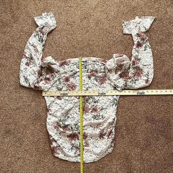 Anthropologie Top XL Sheer Long Sleeve Pullover Stretchy Floral Ruffle Coquette - Image 7