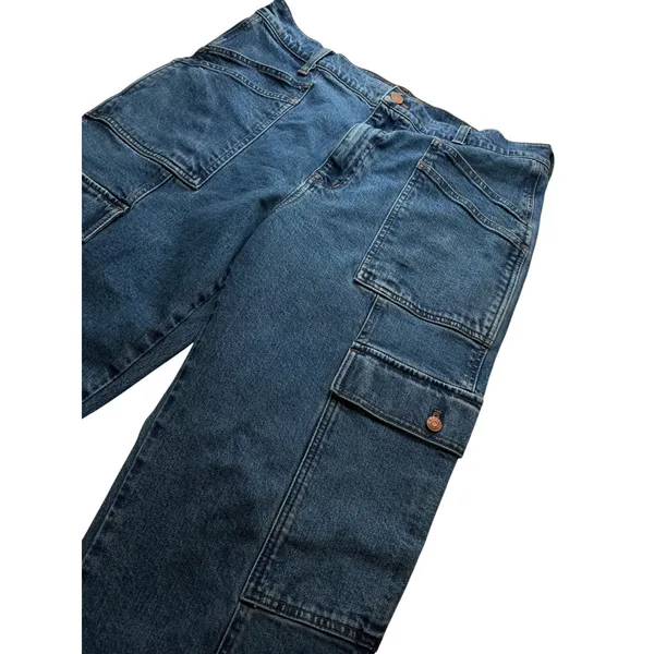 Madewell 90s Straight Cargo Jeans Womens 31 Blue Medium Wash Utility Denim Pants - Image 11