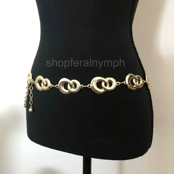 Y2K Geometric Gold Interlocking Loop Chain Belt, Fits 24.5–45 Inches, X7GA1163 - Image 3