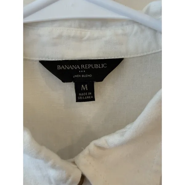 Banana Republic Women Linen Blend White Button Shirt Size Medium Classic Preppy - Image 5