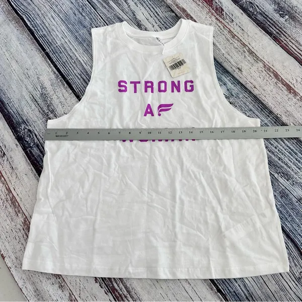 NWT Fabletics White Tank Top with Purple Graphic “STRONG AF WOMAN” - Image 6