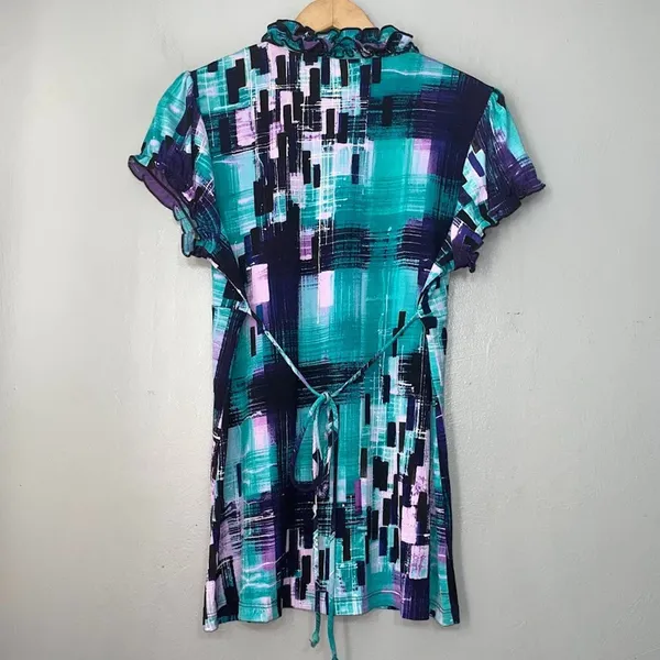 Y2K Babydoll Top Juniors Large Geometric Club Indie Sleaze Tie Back Going Out - Image 4