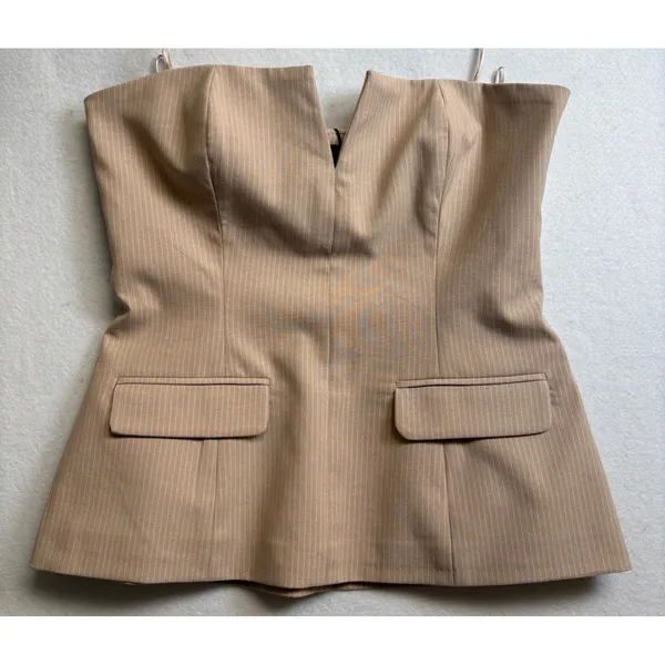 Zara Womens Tan Pinstripe Strapless V-Neck Bustier Top Size Medium NWT - Image 3