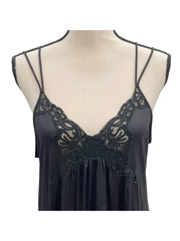 Vintage Shadowline Low V-Neckline Floral Lace Sexy Nightwear Maxi Slip Dress - Image 3