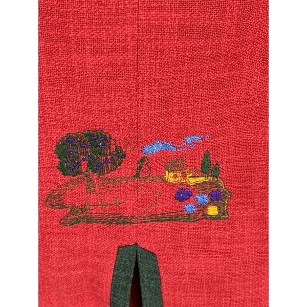 Red Linen Wool Blend Austrian Double Breasted‎ Jacket Embroidered Octoberfest Size 38 - Image 6