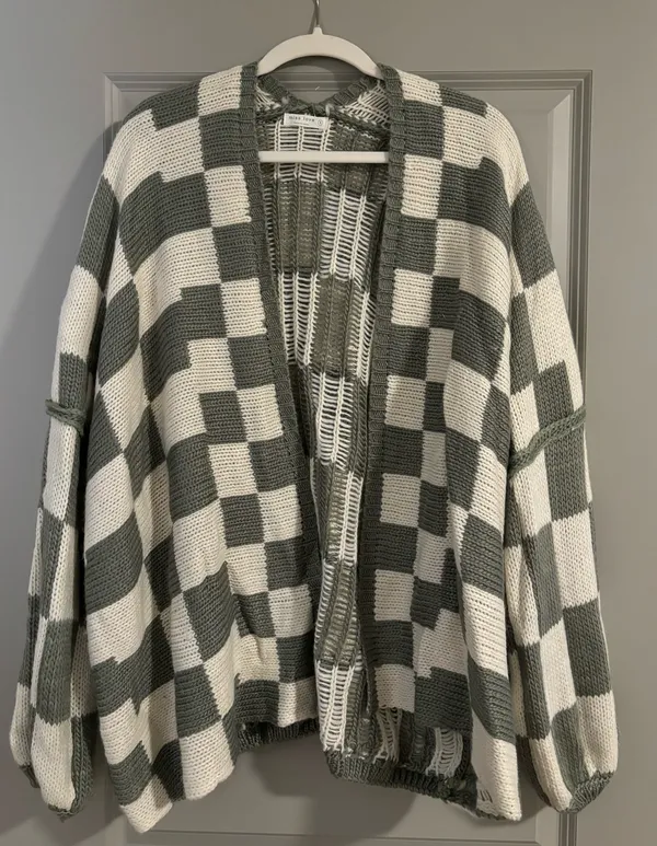 Olive Checkered Oversized Cardigan Green - Image 4