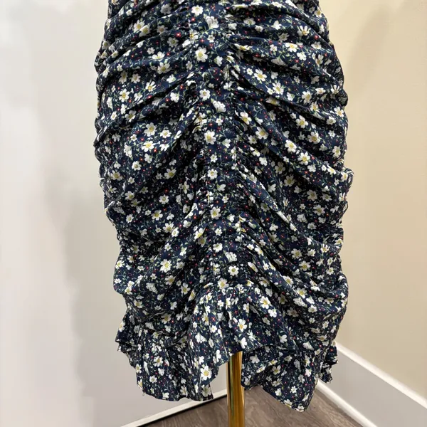 Dress‎ Forum Navy Blue Daisy Ditsy Floral Ruched Ruffle Flounce Mini Dress Small - Image 5