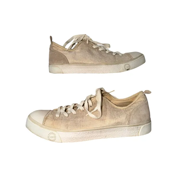 UGG Linen Canvas Lace Up Sneakers Beige Casual Comfort‎ Shoes Women 8.5 Metallic - Image 2