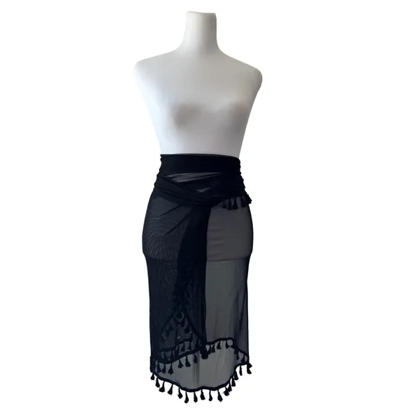 NWT Lulus Sheer Black Tasseled Versatile Shawl Scarf Sarong Cover-Up - Image 7
