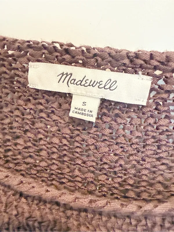 MADEWELL Boatneck Pullover Sweater Cocoa Brown size Small Lightweight Woven Knit - Image 6