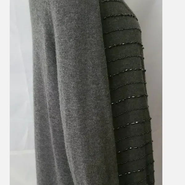 Talbots Gray Beaded‎ Embellished Open Cardigan Sweater Top Lambswool Blend Sz PM - Image 4