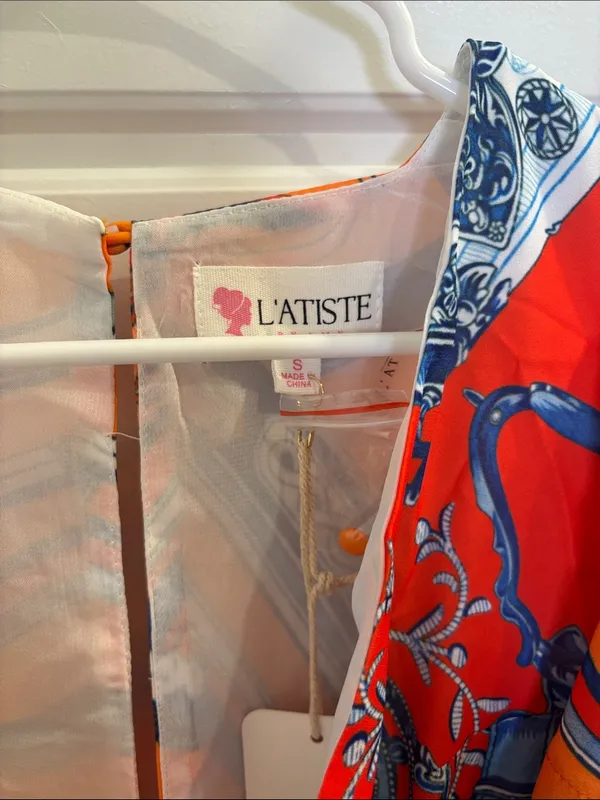 Orange Scarf Print Boho Maxi Dress Flutter Sleeve Resort Vacation S L’atiste - Image 2