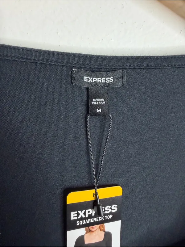 Express Black‎ Squareneck Top Womens Medium Long Sleeve Minimalist E0101533 - Image 4