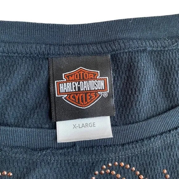 Harley Davidson Y2K studded henley long‎ sleeve Silver Eagle dealership size XL - Image 4