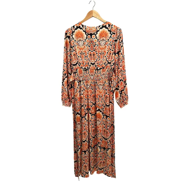 Anany Paisley Maxi Dress Orange Black Long Sleeve Medium Boho Wedding Guest‎ NWT - Image 2